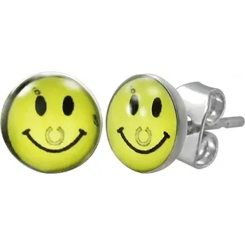 Náušnice Ocelové náušnice - žlutý smajlík s podkovou, puzetky