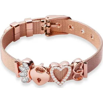 Náramek Síťovaný náramek z oceli v měděné barvě s korunkou a srdíčky