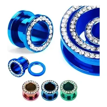 Piercing Barevný anodizovaný tunel do ucha z titanu se zirkony v kruhu - Tloušťka : 8 mm, Barva piercing: Fialová