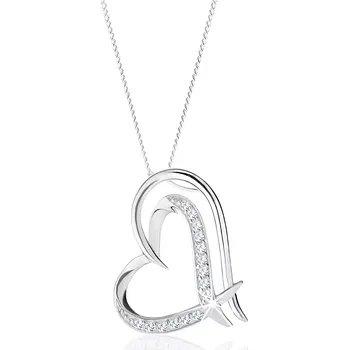 Náhrdelník Stříbrný náhrdelník 925, zdvojená kontura nepravidelného srdce, čiré zirkonky