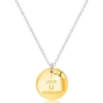 Náhrdelník Stříbrný náhrdelník 925 - medailónek ve zlatém odstínu, nápis "I LOVE U FOREVER", zirkonová ležící osmička