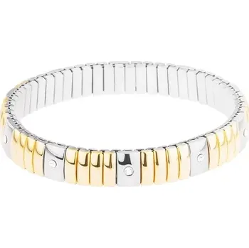Náramek Ocelový náramek zlaté a stříbrné barvy, úzké a širší obdélníky, čiré zirkony