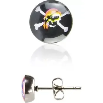 Náušnice Ocelové náušnice - pirátská lebka na černém kruhu