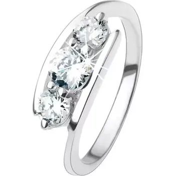 Prsten Stříbrný prsten 925, čiré zirkony uchycené mezi konci ramen - Velikost: 54