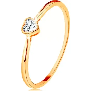 Prsten Lesklý zlatý prsten 585 - čiré zirkonové srdíčko s lesklým lemem - Velikost: 57
