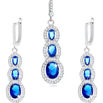 Souprava šperků Sada náušnic a přívěsku ze stříbra 925 - tmavomodré zirkony s čirým lemem