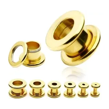 Piercing Tunel do ucha z chirurgické oceli - lesklý povrch zlaté barvy - Tloušťka : 25 mm