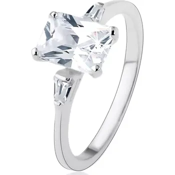 Prsten Zásnubní prsten, stříbro 925, velký zirkonový obdélník, malé lichoběžníky - Velikost: 55