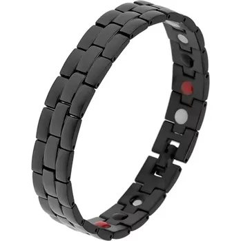 Náramek Ocelový náramek černé barvy, matné a lesklé proužky, barevné magnety