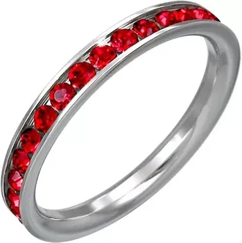 Prsten Prstýnek z oceli s červenými zirkony po obvodu - Velikost: 50