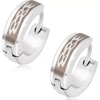 Náušnice Ocelové náušnice, kruhy s tribal ornamentem, vyvýšený středový pás