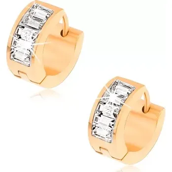 Náušnice Kloubové náušnice z oceli zlaté barvy, třpytivé čiré kamínky v proužku