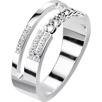 Náušnice Ocel 316L stříbrná barva náušnice - rozdělená ramena, řetízek, čiré zirkony - Velikost: 49