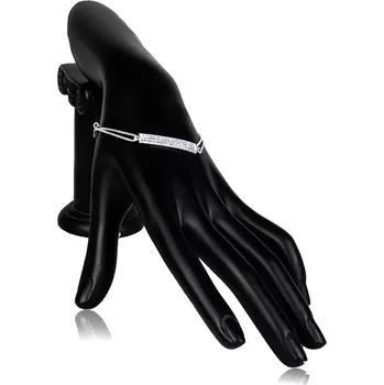 Náramek Nastavitelný stříbrný náramek 925 - obdélník s čirými zirkony, plochý ovál