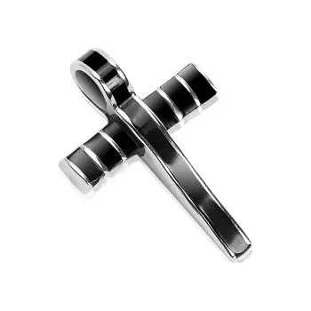 Přívěsek Ocelový přívěsek - mohutný kříž zdobený černou glazurou