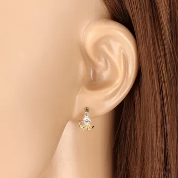 Náušnice Zlaté náušnice 14K oblouk s čirými zirkony a zlatou mašlí