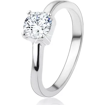 Prsten Stříbrný prsten 925 s kulatým čirým zirkonem, jemně zvlněná ramena - Velikost: 51