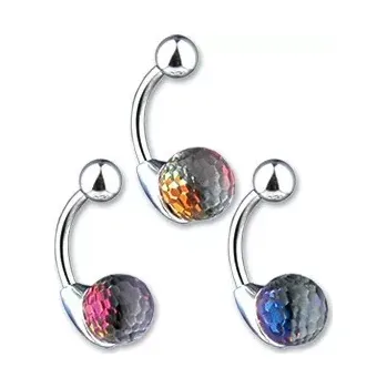 Piercing Piercing do pupíku - křišťálová koule, barevný odlesk - Barva: Zelená