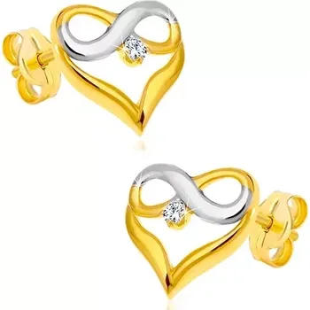 Náušnice Briliantové náušnice z kombinovaného zlata 585 - kontura srdce, symbol nekonečna