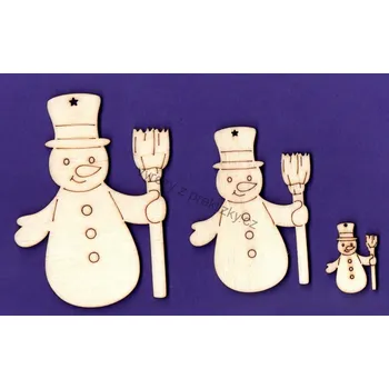 Překližka Výřez z překližky, E79/2, SNĚHULÁK S KOŠTĚTEM-malý, 2,2x3cm, 1ks