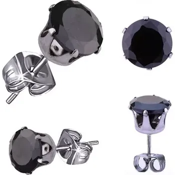 Náušnice Černé náušnice z oceli - broušený krystal zirkonu