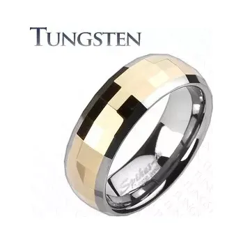 Prsten Wolframový prsten - obdélníkové lomené zlaté dlaždice - Velikost: 67