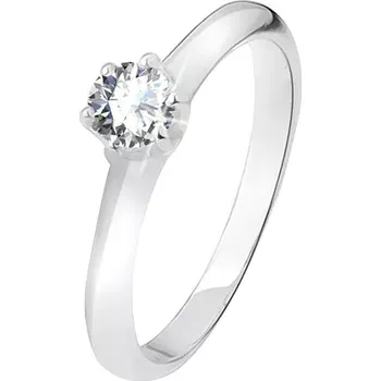 Prsten Stříbrný prsten 925, čirý zirkon v kalíšku se šesti kolíčky - Velikost: 58