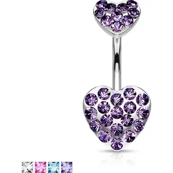 Piercing Piercing do pupíku - dvě srdíčka vykládaná zirkony - Barva zirkonu: Růžová - P