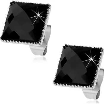 Náušnice Náušnice z oceli 316L, černý broušený čtverec lemovaný drobnými zářezy