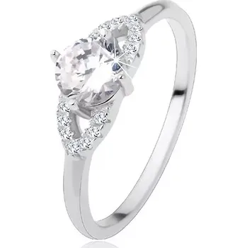 Prsten Stříbrný prsten 925, lesklá ramena, čirý zirkon, třpytivá kontura - zrnko - Velikost: 52