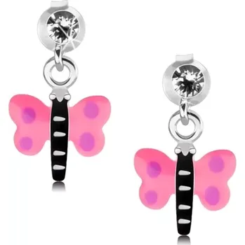 Náušnice Stříbrné 925 náušnice, motýlek s růžovými křídly a fialovými tečkami