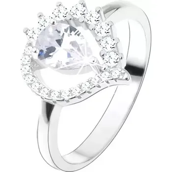 Prsten Prsten ze stříbra 925, asymetrická slza - obrys, čirá zirkonová kapka - Velikost: 52