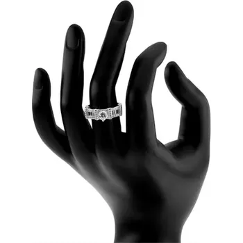 Prsten Stříbrný zásnubní prsten 925, zirkonové obdélníky, kulatý kamínek - Velikost: 58