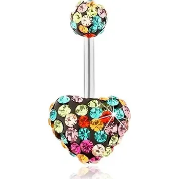 Piercing Piercing do pupíku, ocel 316L, různobarevné zirkony, srdce, kulička