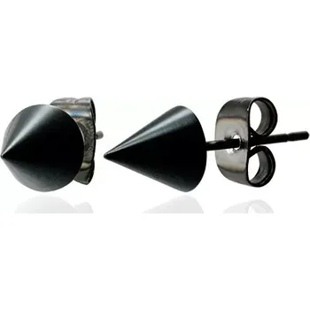 Náušnice Černé lesklé náušnice z chirurgické oceli, seříznutý kužel, 6 mm