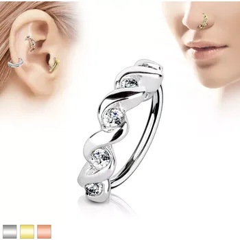 Piercing Piercingový kroužek z chirurgické oceli, spirála s čirými zirkony - Tloušťka x průměr: 0,8 mm x 8 mm, Barva piercing: Měděná