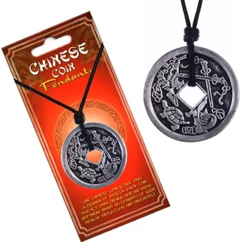 Náhrdelník Šňůrkový náhrdelník, patinovaná čínská mince, želva a meče