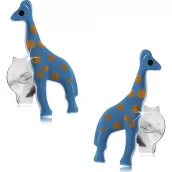 Náušnice Náušnice ze stříbra 925, modrá žirafa se světle hnědými tečkami, puzetky