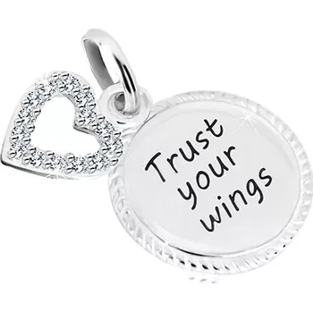 Přívěsek Stříbrný 925 přívěsek - kroužek s nápisem "Trust your wings", kontura srdce se zirkony