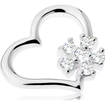Přívěsek Stříbrný přívěsek 925 - kontura lesklého srdíčka, čirý zirkonový květ