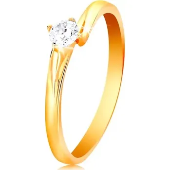 Prsten Prsten ze žlutého 14K zlata - blýskavý zirkon čiré barvy v lesklém kotlíku - Velikost: 49