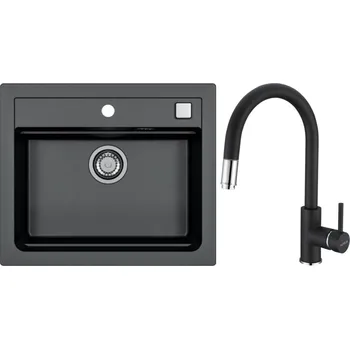 Granitový dřez Alveus Set Atrox 30 Granitový dřez bez odkapu 590x500 mm + baterie Delos 91, černá, SETA22271