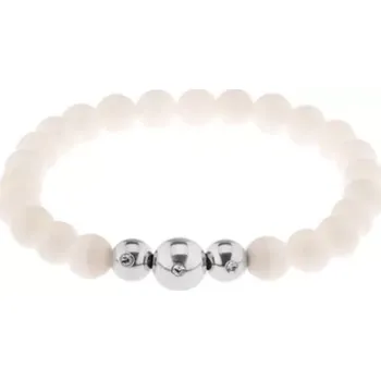 Náramek Elastický náramek na ruku, lesklé bílé kuličky, tři ocelové korálky