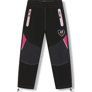 Dívčí kalhoty Dívčí softshellové kalhoty - KUGO HK7585, černá / růžové zipy Barva: Černá, Velikost: 98