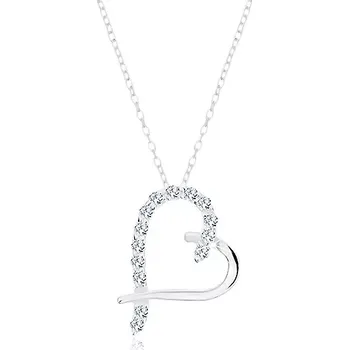 Náhrdelník Stříbrný 925 náhrdelník, přívěsek na řetízku, kontura srdce s čirými zirkony