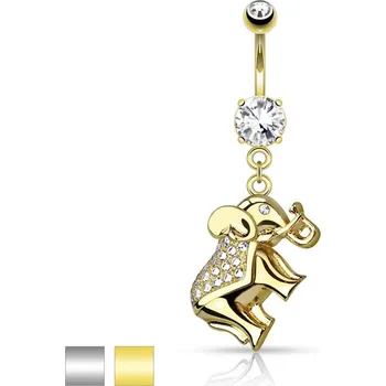 Piercing Piercing do bříška z chirurgické oceli, blýskavý slon zdobený zirkony - Barva piercing: Zlatá