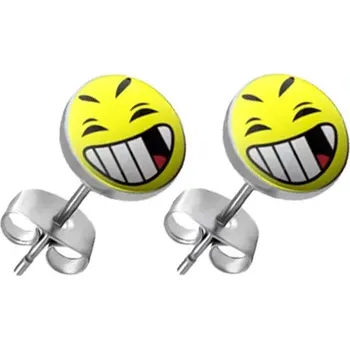 Náušnice Kulaté náušnice z oceli - smajlík s otevřenými ústy