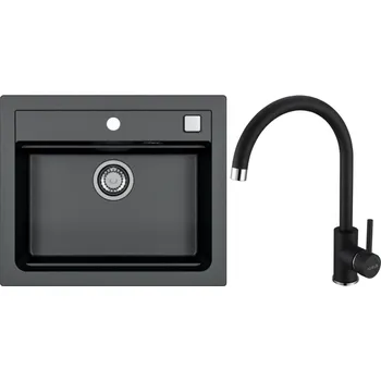 Granitový dřez Alveus Set Atrox 30 Granitový dřez bez odkapu 590x500 mm + baterie Roxa 91, černá, SETA22267