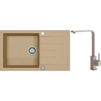 Granitový dřez Alveus Set Cadit 40 Granitový dřez s odkapem 860x500 mm + baterie Afra 55, béžová, SETA22033