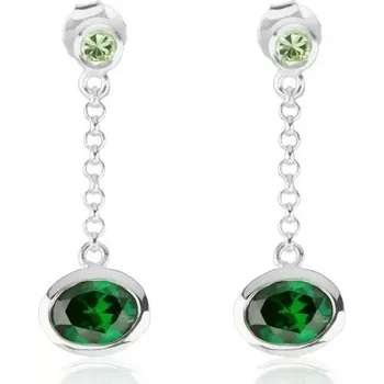 Náušnice Visací náušnice ze stříbra 925, žlutý a smaragdově zelený zirkon, řetízek